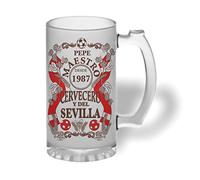 Bee Ingenious Jarra cerveza personalizada Maestro cervecero y del Sevilla de cristal esmerilado con nombre y año personalizados Regalos para hombres. Regalos para padres, hermanos. (Maestro Sevilla)