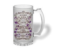 Bee Ingenious Jarra cerveza personalizada Maestro cervecero y del Valladolid. De cristal esmerilado con nombre y año personalizados Regalo para hombres. Regalo para padre, novio. (Maestro Valladolid)