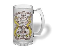 Bee Ingenious Jarra cerveza personalizada Maestro cervecero y del VILLARREAL de cristal esmerilado con nombre y año personalizados Regalos para hombres. Regalos para padres. (Maestro Villarreal)