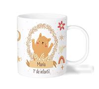 Bee Ingenious Taza PLÁSTICO infantil personalizada. Tazas nombre Vuelta al Cole infantil. Tazas con nombre. Tazas desayuno niños. Varios Diseños a Elegir. Colección: Dulce. Conejito y Gatito