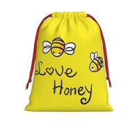 Bee Love Honey Print Bolsas de regalo con cordón de varios tamaños, bolsas de regalo de tela, para cumpleaños, regalos de vacaciones y mucho más