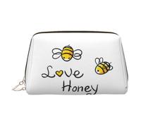 Bee Love - Neceser de piel con estampado de miel, bolsa de maquillaje de piel para bolso con cierre de cremallera superior, elegante bolsa de aseo, Gold, Talla única