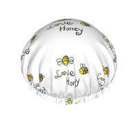 Bee Love - Sombreros de ducha reutilizables con estampado de miel, doble capa para spa y salón, envoltura grande para el cabello