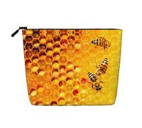 Bee On Honeycomb - Bolsa de maquillaje de cáñamo falso de gran capacidad, bolsa de aseo de viaje resistente al agua para mujer