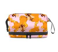 Bee on Sweet Honey - Bolsa de cosméticos de doble capa para mujeres y niñas, neceser de viaje para maquillaje, práctica bolsa organizadora con compartimento para brochas, multicolor, 27x15x14