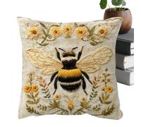 Bee Pillow Cover - 45x45cm Imitation Embroidered Cushion | Soft Plush