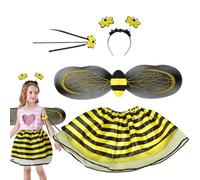 Bee Skirt Kids - Traje de vestimenta de princesas, disfraz de hadas amarillas | Alas de dibujos animados con diadema y varita, atuendo de fiesta elegante accesorios ideales de Halloween, ropa de juego