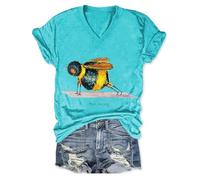 Bee Strong Camiseta Divertida Abeja Miel Cuello en V Camiseta de Algodón para Mujeres, azul verdoso, S
