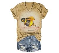 Bee Strong Camiseta Divertida Abeja Miel Cuello en V Camiseta de Algodón para Mujeres, caqui, XXL