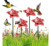 Bee Watering Station, 4 piezas de agua de cerámica con estaca, forma de flor | Ceramic Pollinator Feeder, Flower Shaped Waterer Stake, Wildlife Hydration Hardware, Sturdy Weather-Resistant Hardware
