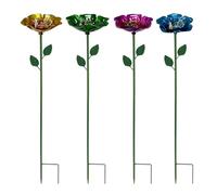 Bee Watering Station Set 4 piezas | Iron, 25in Height, 3.2in Bowl | Colorful Butterfly Bath & Feeder for Garden, Yard, Patio | Outdoor Waterer Decor