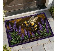 Bee Welcome - Tapete para puerta de bienvenida, jardín naturaleza, color lavanda, rodar de abeja, color violeta, antideslizante, para decoración al aire última intervensión, para puerta delantera