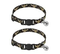 Bee Yourself - Collar de gato negro con campana, paquete de 2 collares ajustables de 10.6 a 17.1 pulgadas