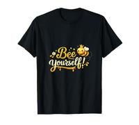 Bee Yourself Cute Bee Pun Crown Honey Drip Cursiva Camiseta