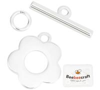 Beebeecraft 1 Caja 10 Piezas Cierres de Palanca para Pulsera 925 Cierres de Barra En T con Flores Chapadas En Plata de Ley Anillos Hallazgos de Joyería Cierres de Palanca Agujero de 1.2 mm para