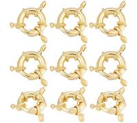 Beebeecraft, 1 caja, 10 uds., Cierres de Anillo con Resorte, Cierres de Anillo Cerrado Chapados En Oro de 18K con 2 agujeros, 13mm de Diámetro para Fabricación de Joyas DIY