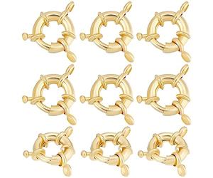 Beebeecraft, 1 caja, 10 uds., Cierres de Anillo con Resorte, Cierres de Anillo Cerrado Chapados En Oro de 18K con 2 agujeros, 13mm de Diámetro para Fabricación de Joyas DIY