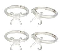 Beebeecraft 1 caja, 4 piezas, Ajuste de Anillo de 4 garras, Chapado En Oro de 18 quilates, Color Platino, Componentes de Anillo Ajustables para Hacer Joyas de Anillos DIY