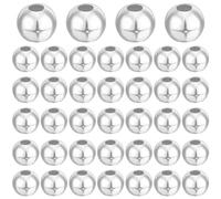 Beebeecraft 1 Caja 50 Piezas Cuentas Espaciadoras de 4 mm Plata de Ley Lisa Redonda Agujero Grande Cuentas de Bolas Sueltas para Hacer Joyas Pulseras Collar Agujero 1.3 mm