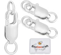 Beebeecraft 1 Caja 6 Cierres de Langosta para Joyería Chapados En Platino Real 925 Cierres de Garra de Langosta de Plata de Ley con Anillo de Salto Conectores de Cierre de Gatillo Rectangulares para