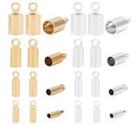 Beebeecraft 1 caja con 80 topes de Cuero para Cordón Chapados En Oro de 24 quilates Y Plata de Ley En Latón. 4 tamaños. Puntas para Cordón Alambre Hilo Tubo Columna para Joyería Borlas Y Manualidades