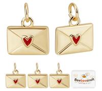 Beebeecraft 1 caja de 10 abalorios Tipo Sobre con Esmalte Rojo Corazón Carta de Amor Abalorios Tipo Sobre Chapados En Oro de 18 quilates para Hacer Joyas Collares