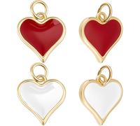 Beebeecraft 1 Caja de 10 amuletos de Corazón de Latón Chapado En Oro de 18 Quilates con Esmalte para San Valentín Cuentas de Amor con Anillas para Hacer Joyas Manualidades Regalos para el Día de la