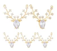 Beebeecraft 1 Caja de 10 dijes de Ciervo Chapados En Oro de 18 Quilates con Circonita Cúbica Y Temática Navideña de Asta de Reno con Conectores de 2 Agujeros para Hacer Joyas Y Collares.