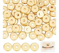 Beebeecraft 1 caja de 100 cuentas Espaciadoras Redondas Planas de 6 mm Chapadas En Oro de 18 quilates Redondas Lisas con Orificio Grande Cuentas de Bolas Sueltas para Hacer Joyas Pulseras 1.8 mm