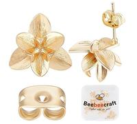 Beebeecraft 1 Caja de 14 Piezas de Fornituras para Aretes de Flores 18K Chapadas En Oro Tridimensionales Postes para Aretes de Flores con Lazo Y Respaldos para Hacer Joyas