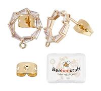 Beebeecraft 1 Caja de 20 Piezas de Pendientes Circulares con Diamantes de Imitación para Encontrar Circonita Cúbica Chapada En Oro de 18 Quilates Postes Horizontales Accesorios con Tuercas