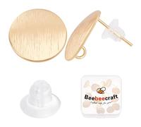 Beebeecraft 1 Caja de 20 Piezas de Pendientes Redondos Planos Chapados En Oro de 18 Quilates, Postes de Pendientes de Disco Circular Y Parte Trasera Transparente para Pendientes para Hacer Joyas