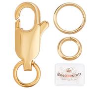 Beebeecraft 1 Caja de 20 Piezas Hebilla de Garra de Langosta 12x6x3mm Joyería de Latón Chapado en Oro de 18K Hebilla de Langosta y Conector de Cierre con 40 Piezas 6/7mm Anillo de Salto Abierto