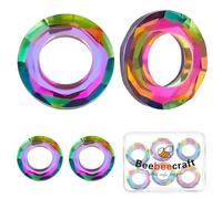 Beebeecraft 1 Caja de 6 Abalorios de Cristal Redondos de 20x5mm con Forma de Círculo Hueco de Colores para Collares Joyas Manualidades Regalo de Cumpleaños Y Navidad para Mujer