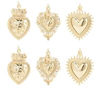 Beebeecraft 1 caja de 6 amuletos de Corazón Sagrado de Latón Chapado En Oro Real de 18 quilates con Forma de Amor Gótico Mexicano para Hacer Collares, Pulseras Y Joyas