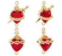 Beebeecraft 1 Caja de 6 dijes de Corazón Sagrado de Circonita Cúbica Latón Chapado En Oro de 16 Quilates 2 Estilos Corazón Rosa con Dijes de Espada Eslabones para Joyería con Temática del Sagrado