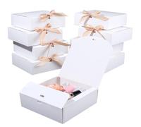 Beebeecraft 10 caja de Papel Plegable Blanca de 7x7x2 pulgadas Caja Grande Cuadrada con Tapa de Cinta para Propuesta de Dama de Honor Ideal para Bodas Cumpleaños Fiestas Y Regalos