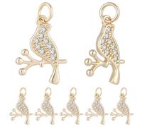 Beebeecraft 10 Dije de Pájaro En Una Rama de Latón Chapado En Oro de 18 Quilates con Circonitas Cúbicas Transparentes Engastadas En Micro Pavé. Incluye Anillas para Collares Pendientes Accesorios