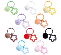 Beebeecraft 10 Llavero de Estrella Acrílica de 10 Colores Llavero Redondo de Aleación con Cierre de Clip Y Pompón de Colores Bonito Abalorio para Bolso Llaves de Coche Monedero Mochila Decoración.