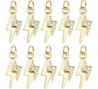 Beebeecraft 10 pieza de Dijes de Relámpago Chapados En Oro de 18 quilates con Circonita Cúbica Colgantes de Trueno con Anillos de Salto para Hacer Joyas Pulseras Collares Pendientes Y Manualidades.