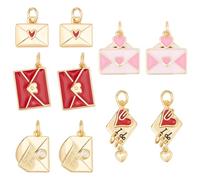 Beebeecraft 10 unidad 5 estilos de Dijes de Sobre Latón Chapado En Oro de 18 quilates Esmalte Dije de Carta de Amor Colgante de Circonita Cúbica con Anilla para Hacer Joyas Collares Pulseras