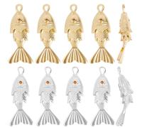 Beebeecraft 10 Unidad de Dijes de Peces En 2 Colores para Pulseras Dijes de Animales Marinos de Latón Chapado En Oro de 18 Quilates Colgante de Circonita Cúbica para la Creación de Joyas Collares