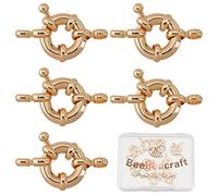 Beebeecraft, 10 unids/Caja, Cierres de Anillo de Resorte, Cierre de Anillo de Resorte Redondo Chapado En Oro de 18K con 2 Agujeros para Fabricación de Joyas DIY