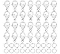 Beebeecraft 100 Unids/Caja Cierres de Pulsera Conector de Cierres de Joyería con Garra de Langosta de Acero Inoxidable de 12 mm con 100 Piezas de Anillo de Salto Abierto para Cadenas de Joyería