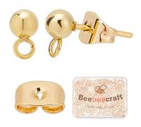 Beebeecraft 100PCS 24K Chapado En Oro Pendientes de Botón Pendientes Postes Pendientes de Botón de Bola con Lazo DIY Joyería Cuelgue la Fabricación de Pendientes (15x7 mm)