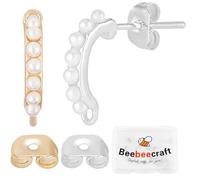 Beebeecraft 12 Pieza de 2 Colores de Perlas de Imitación para Hacer Joyas. Pendientes de Botón Chapados En Oro de 18 Quilates Y Plata de Ley 925 con Aro Y 12 Cierres para Manualidades.