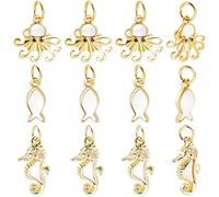 Beebeecraft 12 pieza de 3 estilos de Dijes de Animales Marinos para Hacer Joyas Chapados En Oro de 18 quilates con Conchas Naturales Caballitos de Mar Pulpos Y Vida Marina para Hacer Joyas