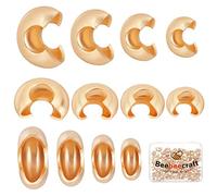 Beebeecraft 120 Uds., 4 tamaños, Cubiertas de Cuentas de Crimpado, Latón Chapado En Oro de 18K, Cuentas de Crimpado Abiertas Semiredondas, Punta Final de 4mm/5.5mm/6mm/7.5mm para Fabricación de Joyas