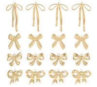 Beebeecraft 16 Pieza de 4 Estilos de Dijes de Lazo Dorados Chapados En Oro Real de 18 Quilates 304 dijes Colgantes de Lazo de Acero Inoxidable Accesorios para Hacer Joyas Aretes Pulseras Collares
