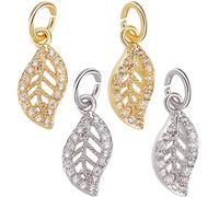 Beebeecraft 20 Pieza 2 Colores Cubic Zirconia Leaf Charm 18K Gold & Platinum Plated Hollow Leaf Charms con Anillo de Salto para Collar Pulsera Fabricación de Joyas
